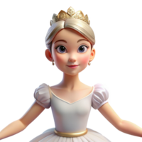 stunning classic Portrait of a graceful ballerina with a delicate tiara, a flowing white tutu, and a serene expression, lit by soft stage lighting, classical ballet style exclusive png