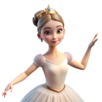 dramatic creative Portrait of a graceful ballerina with a delicate tiara, a flowing white tutu, and a serene expression, lit by soft stage lighting, classical ballet style high quality png