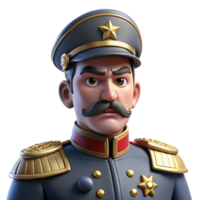 vibrant classic Portrait of a stern general with a decorated uniform, a stern expression, and a military cap, lit by strong directional lighting, military portrait style exclusive png
