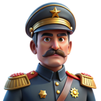 vibrant abstract Portrait of a stern general with a decorated uniform, a stern expression, and a military cap, lit by strong directional lighting, military portrait style 4K png