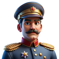 elegant creative Portrait of a stern general with a decorated uniform, a stern expression, and a military cap, lit by strong directional lighting, military portrait style professional png