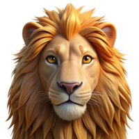 impressive modern Portrait of a majestic lion with a flowing mane and a regal expression, lit by warm golden sunlight, realistic animal portrait style high resolution png