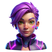 elegant minimalist Portrait of a non-binary person with vibrant purple hair and intricate facial tattoos, neon lighting, cyberpunk style high resolution png