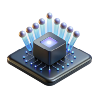 impressive artistic A single microchip emitting binary code as beams of light, dark background, abstract digital art, original png