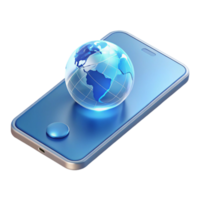 wonderful creative A levitating transparent smartphone displaying a holographic world map, soft ambient lighting, minimalist design, high resolution png