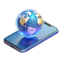 magnificent traditional A levitating transparent smartphone displaying a holographic world map, soft ambient lighting, minimalist design, original png
