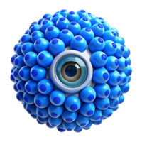 extraordinary minimalist A swarm of nanobots forming the shape of a human eye, vibrant blue lighting, microscopic photography, original png
