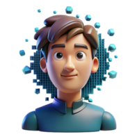 stunning modern An face composed of pixels dissolving into data streams, dynamic lighting, glitch art, authentic png