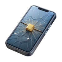 beautiful contemporary A cracked smartphone screen revealing complex internal circuitry, macro photography, realistic, original png