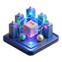 vibrant minimalist A quantum computer processing complex data visualizations, neon lighting, abstract art, high quality png