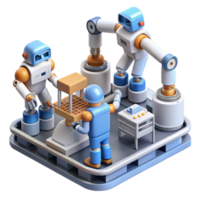 magnificent abstract A group of robots collaborating on a complex task, industrial lighting, futuristic factory, professional png