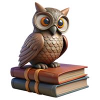 magnificent artistic A wise old owl perched on a stack of ancient books, dimly lit library setting, Rembrandt painting style 4K png