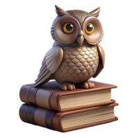 serene artistic A wise old owl perched on a stack of ancient books, dimly lit library setting, Rembrandt painting style exclusive png