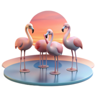 magnificent minimalist A group of flamingos standing in a shallow lake, pastel sunset lighting, minimalist style authentic png