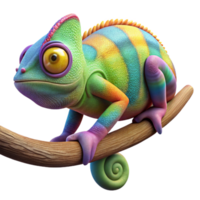 stunning classic A colorful chameleon camouflaged on a branch, rainforest setting with diffused lighting, macro photography style genuine png