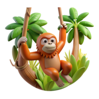 wonderful rustic A playful orangutan swinging through the trees, jungle setting with bright sunlight, photography style high quality png