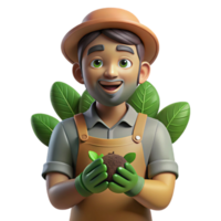 extraordinary artistic Portrait of a gardener with dirt on their hands and a peaceful expression, lit by sunlight filtering through leaves, in an impressionistic style detailed png