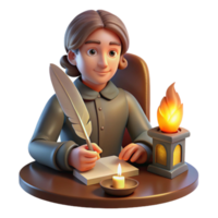 wonderful artistic Portrait of a writer with a quill and parchment, lit by the warm glow of a fireplace, in a vintage style high resolution png