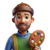 wonderful creative Portrait of a painter with a palette and brush, lit by natural studio light, in a realistic style high resolution png