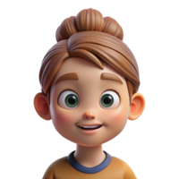 beautiful vintage Portrait of a curious child with wide eyes and a messy bun, high-key lighting, cartoon style original png