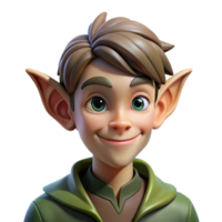 stunning abstract Portrait of a mischievous elf with pointed ears and a playful smirk, dappled forest light, fantasy art style high quality png