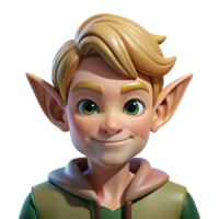wonderful contemporary Portrait of a mischievous elf with pointed ears and a playful smirk, dappled forest light, fantasy art style genuine png