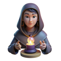 extraordinary vintage Portrait of a mysterious fortune teller with tarot cards and a knowing gaze, candlelight, occult art style high resolution png