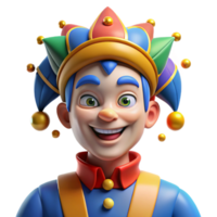 impressive artistic Portrait of a charming jester with colorful makeup and a playful expression, bright carnival light, theatrical portrait style premium png