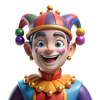 impressive abstract Portrait of a charming jester with colorful makeup and a playful expression, bright carnival light, theatrical portrait style high resolution png
