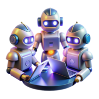 beautiful minimalist A group of stylized, low-poly robots working collaboratively on a complex task, illuminated by bright, directional lighting, in a retro-futuristic style authentic png