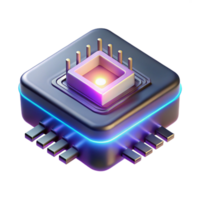 impressive contemporary A single, glowing microchip with intricate circuitry visible, floating in a dark void, illuminated by a dramatic, spotlight effect, in a technological abstract style genuine png