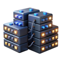 elegant artistic A network of interconnected servers with blinking lights and glowing cables, filling a dark room, lit by the flickering server lights, in a data center style exclusive png
