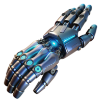 elegant creative A highly detailed, biomechanical prosthetic arm with exposed wiring and glowing components, flexing its fingers, lit by a cool, clinical light, in a cyberpunk style exclusive png