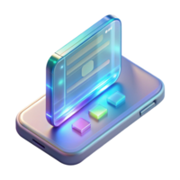 magnificent modern A futuristic, transparent smartphone displaying holographic information, illuminated by a soft, ambient light, in a minimalist, product design style professional png