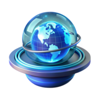 extraordinary modern A futuristic, holographic display showing a rotating Earth with real-time data visualizations, illuminated by a cool blue light, in a global data visualization style professional png