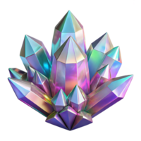elegant contemporary A cluster of iridescent crystals, with intricate facets and realistic refractions, under a bright, sparkling light professional png