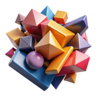 vibrant creative A dynamic composition of fragmented, geometric shapes, in a bold, contrasting color palette, illuminated by a harsh, directional light, cubist style authentic png