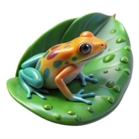 beautiful minimalist A colorful poison dart frog perched on a large, dew-covered leaf, macro photography, soft diffused lighting high resolution png