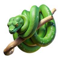 magnificent contemporary A green tree python coiled around a branch, dappled jungle light, hyperrealistic rendering original png
