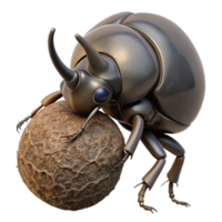 serene rustic A rhinoceros beetle pushing a ball of dung, close-up macro photography, natural lighting professional png