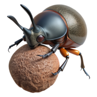 beautiful artistic A rhinoceros beetle pushing a ball of dung, close-up macro photography, natural lighting high resolution png