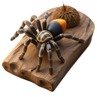 wonderful rustic A tarantula crawling on a piece of bark, dramatic lighting, macro photography exclusive png