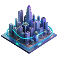 elegant abstract A futuristic cityscape built on interconnected circuit boards, towering skyscrapers emitting neon light trails, cyberpunk style with a high-angle perspective 4K png