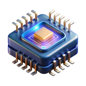 mooi minimalistische een enkel, gloeiend microchip, ingewikkeld circuits en transistors zichtbaar, verlichte door een scannen elektron microscoop, technisch en gedetailleerd stijl hoog kwaliteit png