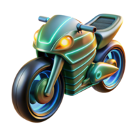 serene classic A futuristic motorcycle with glowing energy trails, sleek and aerodynamic design, speeding through a virtual landscape, cyberpunk style high resolution png