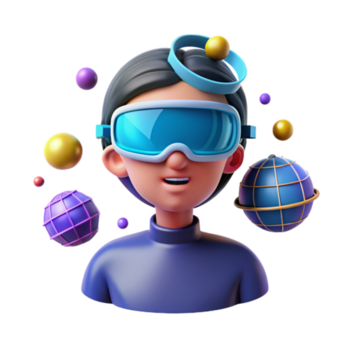 sereno moderno un' virtuale la realtà cuffia, visualizzazione un' vivace digitale mondo, utente immersa nel il Esperienza, futuristico e immersiva stile alto risoluzione png