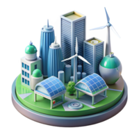 extraordinary creative A futuristic city powered by renewable energy, wind turbines and solar panels visible, utopian and environmentally friendly style high quality png
