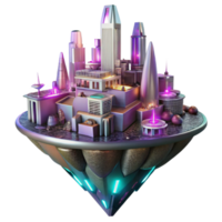 vibrant traditional A floating city, intricate architecture combining metal and organic forms, glowing with internal lights against a dark, starry sky. Synthwave style, neon lighting detailed png