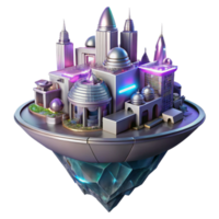 impressive minimalist A floating city, intricate architecture combining metal and organic forms, glowing with internal lights against a dark, starry sky. Synthwave style, neon lighting 4K png