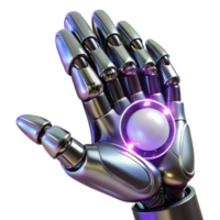 serene rustic A robotic hand, chrome and intricately detailed, reaching out towards a glowing orb of energy. Cyberpunk style, neon lighting professional png